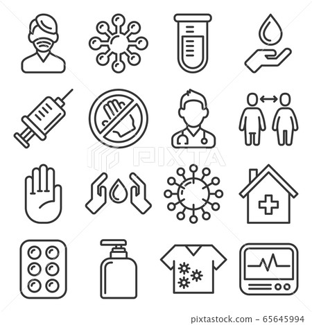 Coronavirus Icons Set on White Background. Line Style Vector 65645994