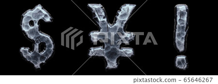 Set of symbols dollar,yen, exclamation mark made of forged metal isolated on black background. 3d 65646267