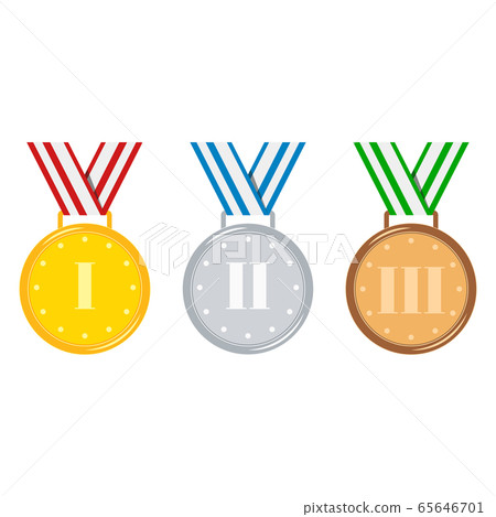 Golden, silver, bronze medals set isolated on white background. Golden, silver, bronze medals set isolated on white background. 65646701