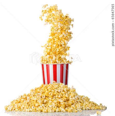 Flying popcorn from paper striped bucket and Flying popcorn from paper striped bucket and 65647565