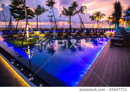 Khao Lak beach resort views at sunset, in Thailand 65647752