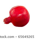 Isolated pomegranate. One whole pomegranate fruit isolated on white background. Fresh raw fruit. Side view 65649265