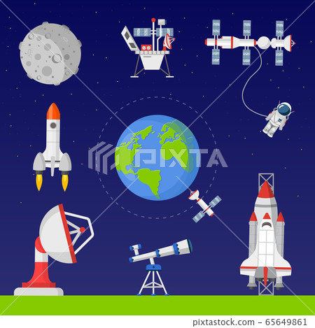 Space exploration flat vector illustrations set 65649861