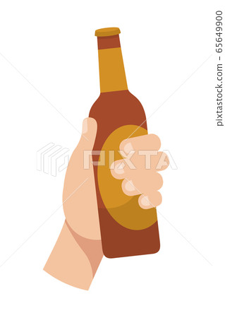 Hand holding beer bottle flat vector illustration 65649900