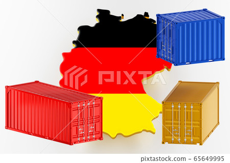 Map of Germany land border with flag. Freight shipping in containers. 3d rendering Map of Germany land border with flag. Freight shipping in containers. 3d rendering 65649995