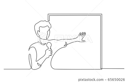 Young scientist presenter speaking with microphone near dashboard 65650026