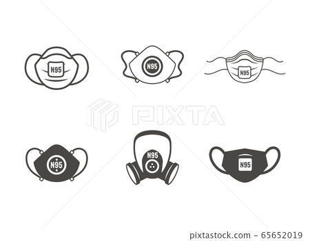 N95 facemask ppe face mask icon set - respiratory 65652019