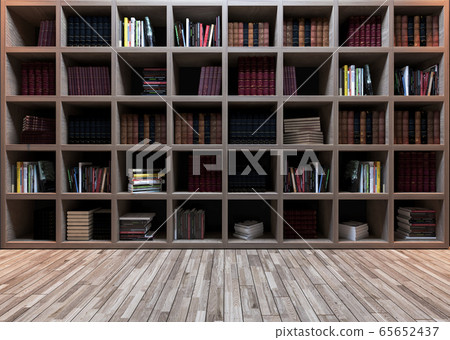 Modern wooden bookshelf with wooden parquet 3D 65652437
