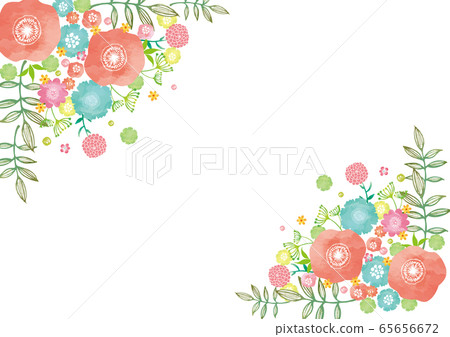 斯堪的納維亞風格：框架，手寫，線條畫，葉子，綠色插圖，圖標，花，水彩，自然 65656672