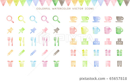 Hand drawn style colorful watercolor icon set 65657818