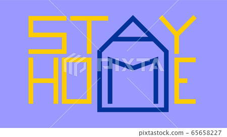 STAY HOME prevention slogan in square typo with house symbol integrated (orange and violet) STAY HOME prevention slogan in square typo with house symbol integrated (orange and violet) 65658227