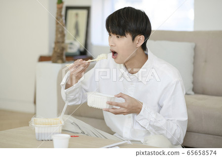 Single life concept, young cheerful Asian man's daily life 142 65658574