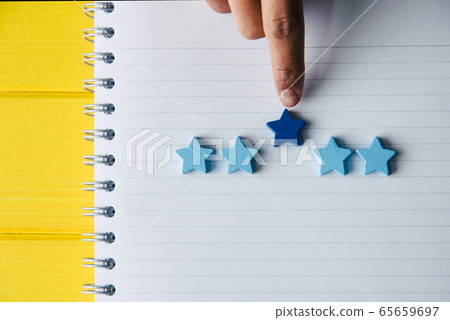 Woman hand give five star for customer Woman hand give five star for customer 65659697
