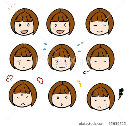 Various facial expression icons for women with... - Stock Illustration ...