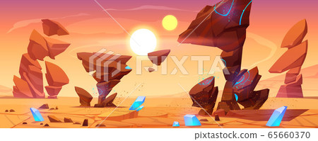 Alien planet desert in cosmos, Martian landscape 65660370