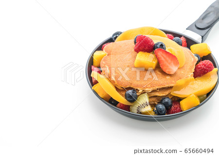 pancake with mix fruits (strawberry, blueberries, pancake with mix fruits (strawberry, blueberries, 65660494