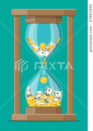Money with hourglass clock. 65661849