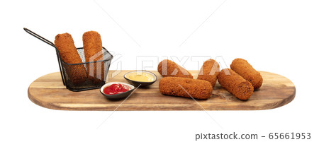 Brown crusty dutch kroketten on a serving tray 65661953
