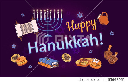 Hanukkah Jewish Holiday Background With Menorah... - Stock Illustration ...