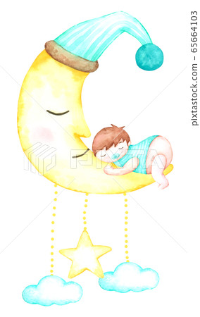Sweet dreams baby with hand drawn watercolour for nursery and kids isolated on white background Sweet dreams baby with hand drawn watercolour for nursery and kids isolated on white background 65664103