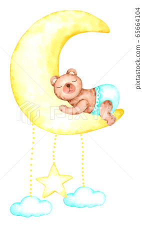 Sweet dreams baby with hand drawn watercolour for nursery and kids isolated on white background Sweet dreams baby with hand drawn watercolour for nursery and kids isolated on white background 65664104