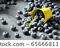 ripe blueberries in a small bucket on a gray 65666811