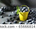 ripe blueberries in a small bucket on a gray 65666814