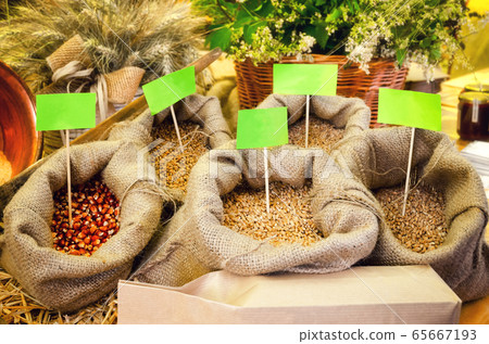 different cereals on market stall 65667193