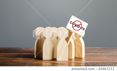 Protesting people calling to stop quarantine prohibitory measures. Conspiracy theories followers. Distrust official information. Exposure to dangers of coronavirus COVID-19, call resist restrictions. Protesting people calling to stop quarantine prohibitory measures. Conspiracy theories followers. Distrust official information. Exposure to dangers of coronavirus COVID-19, call resist restrictions. 65667231