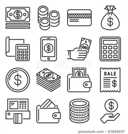 Payment Money and finance Icons Set. Line Style... - Stock Illustration ...