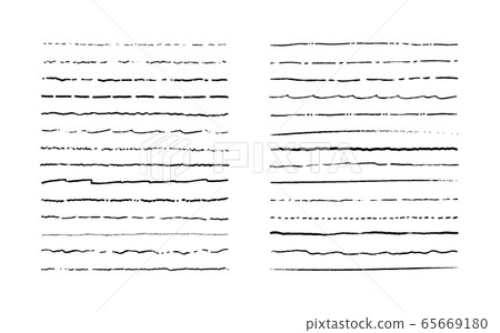 Set of lines. Hand drawn vector borders. Vintage doodle underlines. Cartoon pattern element. Grunge frame set. 65669180
