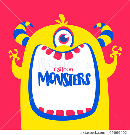 Cute orange horned cartoon monster. Funny  monster showing tongue. Halloween vector illustration 65669402