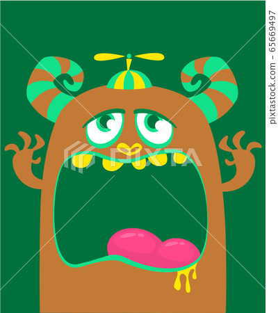 Cartoon angry monster face. Vector Halloween monster avatar with wide opened mouth Cartoon angry monster face. Vector Halloween monster avatar with wide opened mouth 65669497