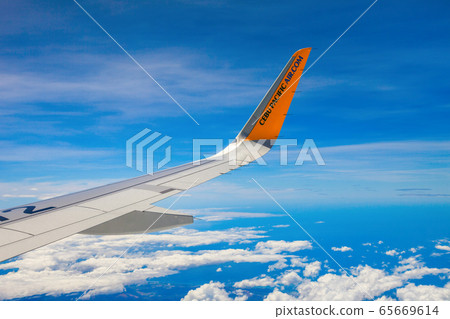 Cebu Pacific airplane above Manila, Philippines Cebu Pacific airplane above Manila, Philippines 65669614