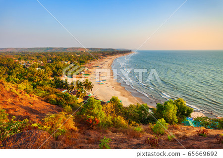 Arambol beach aerial panoramic view, Goa Arambol beach aerial panoramic view, Goa 65669692
