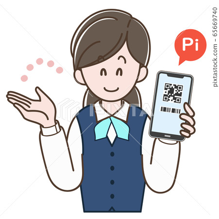 A woman in uniform guiding smartphone payment A woman in uniform guiding smartphone payment 65669740