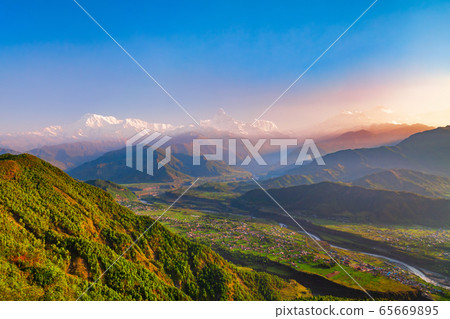 Annapurna mountains aerial panoramic view, Pokhara Annapurna mountains aerial panoramic view, Pokhara 65669895