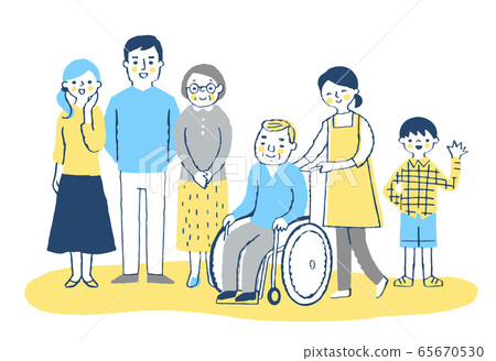 Wheelchair grandpa, helper and family 65670530