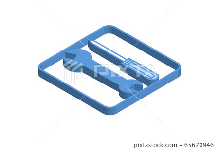 Blue isometric icon illustration of spanner and screwdriver 65670946