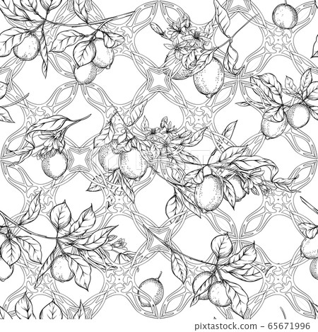 Lemon tree branch with lemons seamless pattern - Stock Illustration ...