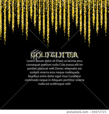 Golden dust falling down, flying circle confetti vertical lines. Sparkle dots, round tinsels celebration design. Holiday lights, gold garlands. 65672723
