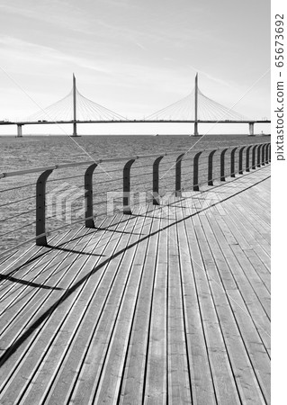 Cable bridge in Saint Petersburg. Cable bridge in Saint Petersburg. 65673692