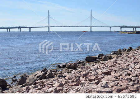 Cable bridge in Saint Petersburg. 65673693