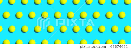 Trendy pattern made of tennis ball on blue green mint background. Trendy pattern made of tennis ball on blue green mint background. 65674631