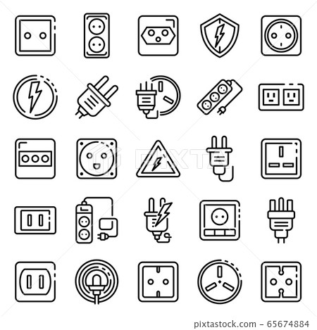 Power socket icons set, outline style 65674884