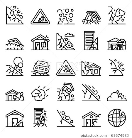 Landslide icons set, outline style Landslide icons set, outline style 65674983