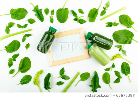 Smoothie green detox bottles filled Smoothie green detox bottles filled 65675397