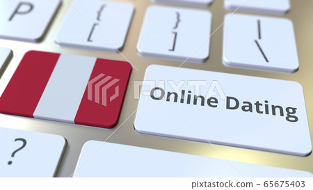 Online Dating text and flag of Peru on the keyboard. Conceptual 3D rendering 65675403