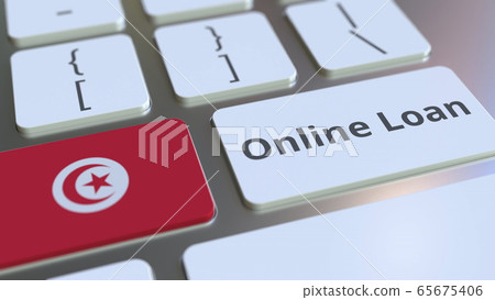 Online Loan text and flag of Tunisia on the keyboard. Modern credit related conceptual 3D rendering Online Loan text and flag of Tunisia on the keyboard. Modern credit related conceptual 3D rendering 65675406
