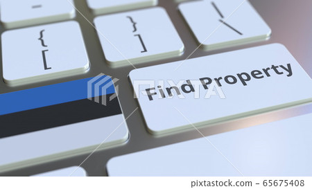 Find Property text and flag of Estonia on the keyboard. Online real estate service related conceptual 3D rendering 65675408